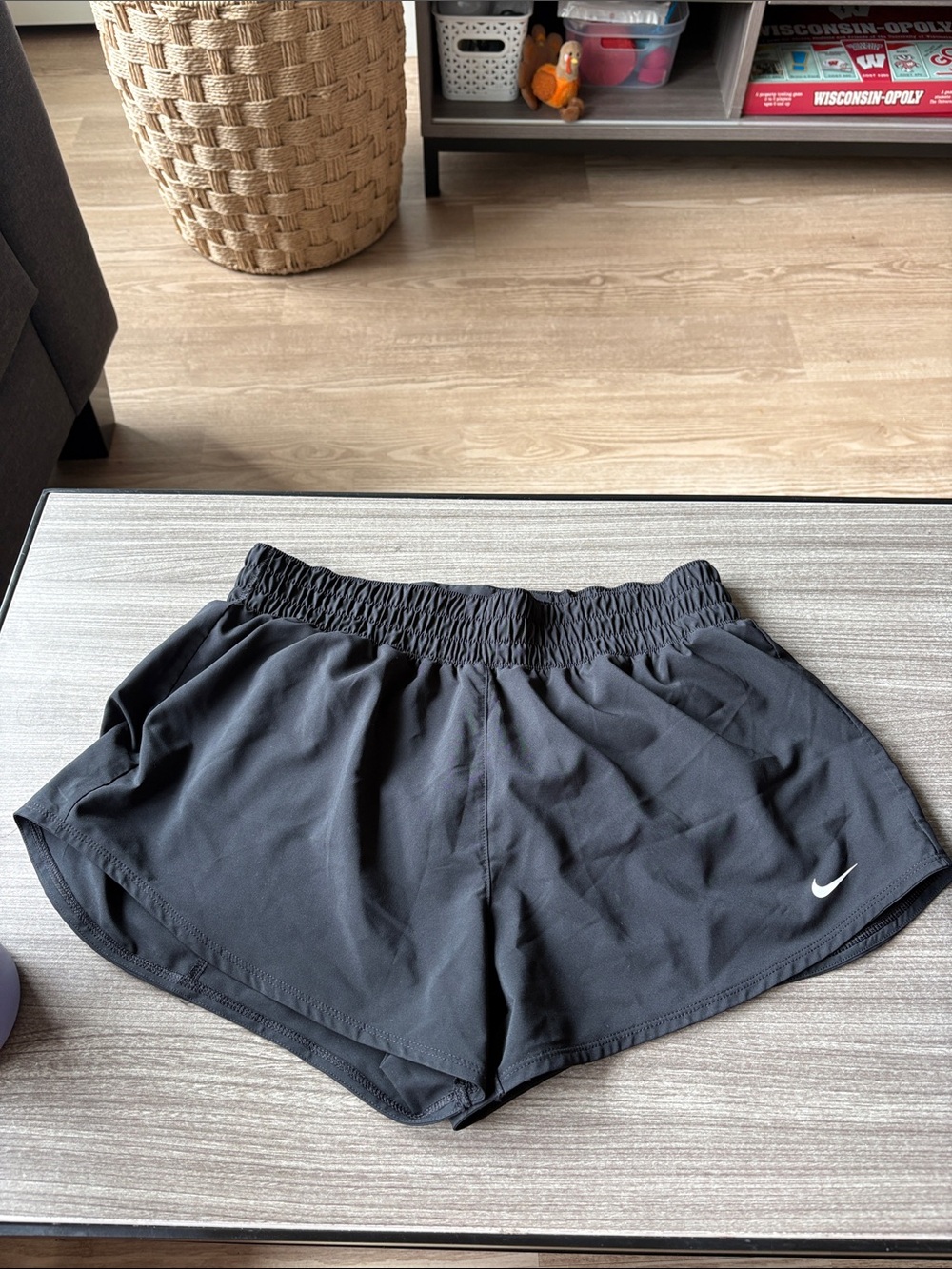 Nike Women’s Black Athletic Running Shorts with White Swoosh